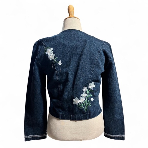 VTG y2k Floral Embroidered Denim Jacket Sz Small Open Front Cottagecore USA Made - Picture 2 of 4